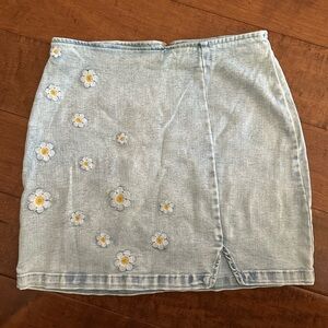 Floral Embroidered Denim Mini Skirt
